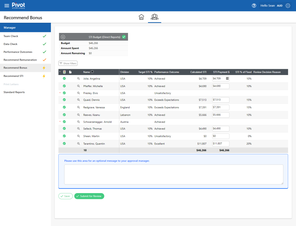 screenshot of Remuneration Ally